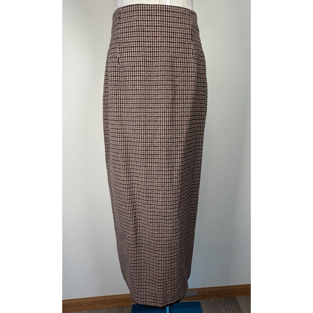 Alanni Donnybrook Women’s Wool Blend Houndstooth Midi Skirt Brown Plaid 10 VTG